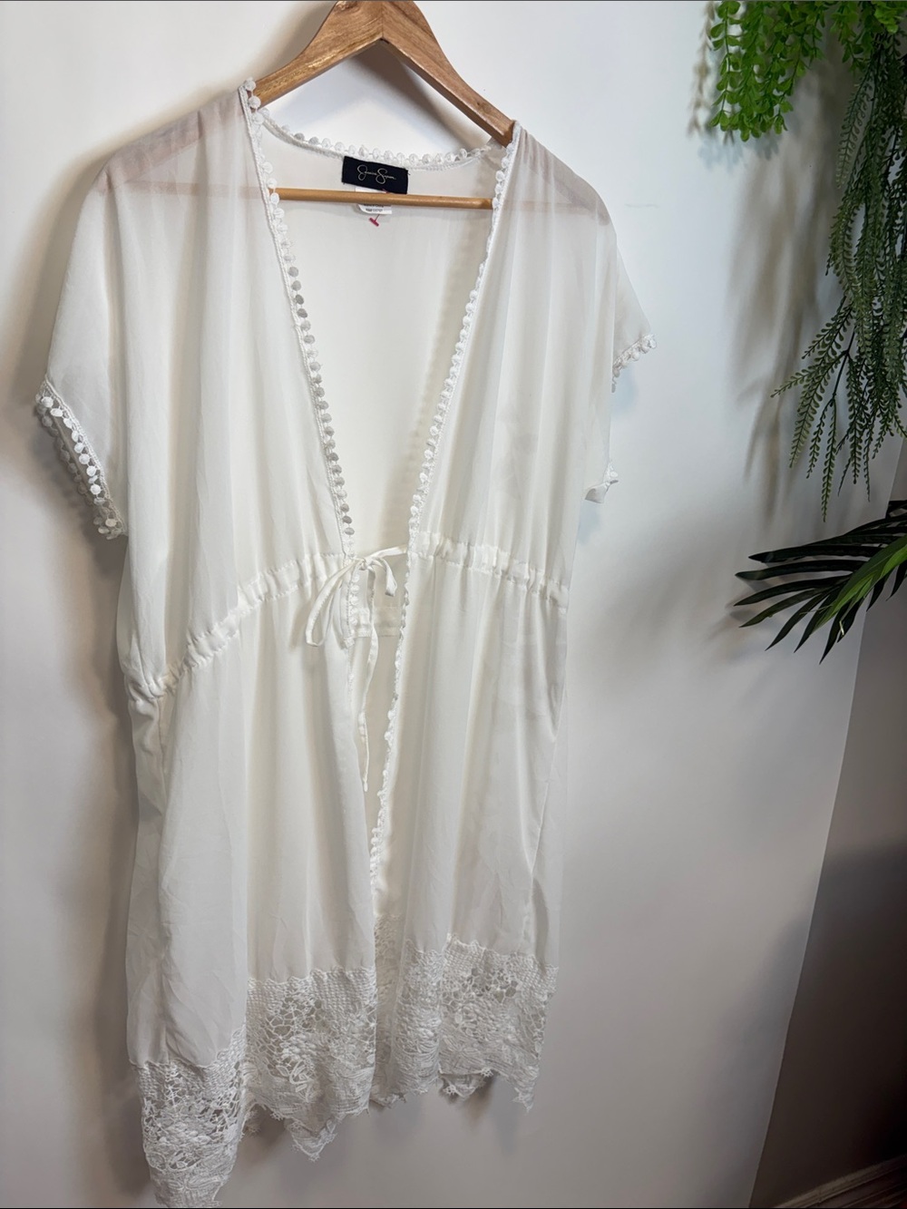 Jessica Simpson White Crochet-Trim Beach Cover-Up